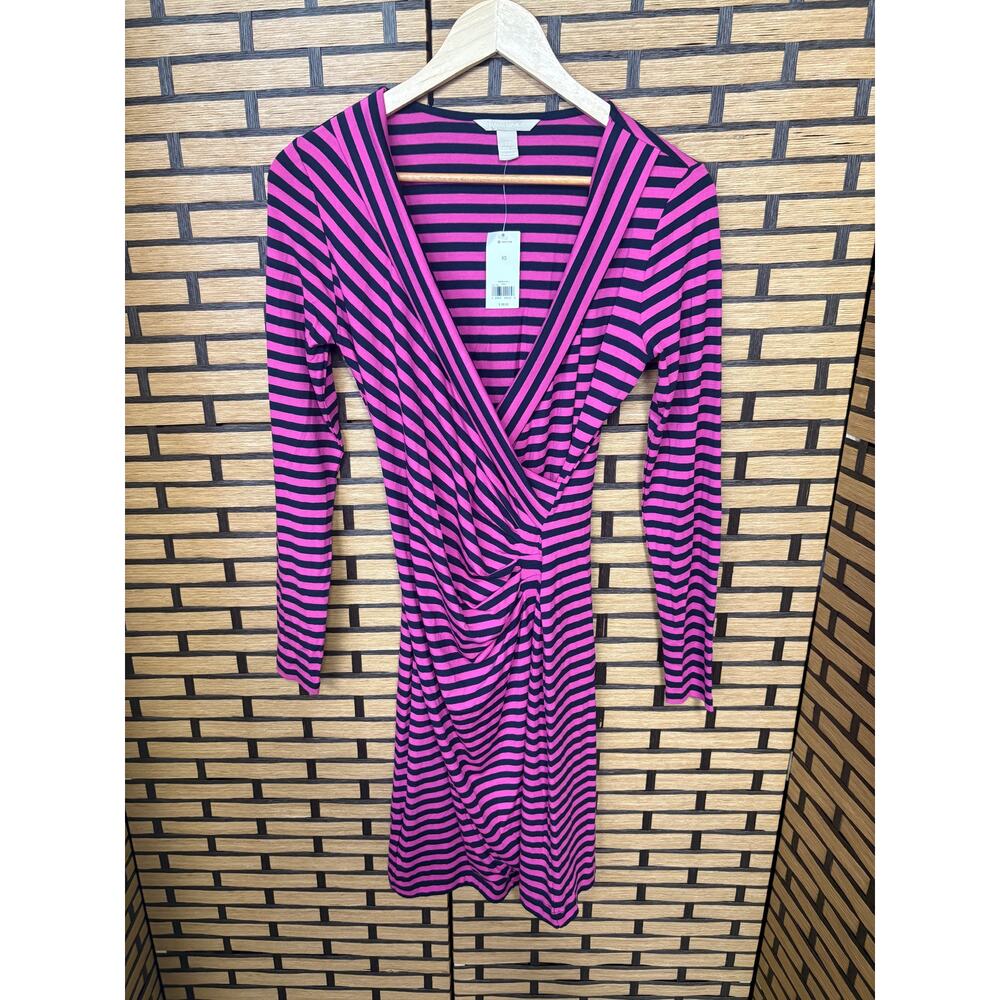 New York & Company Blue And Pink Wrap Style Ruched Dress Size XS